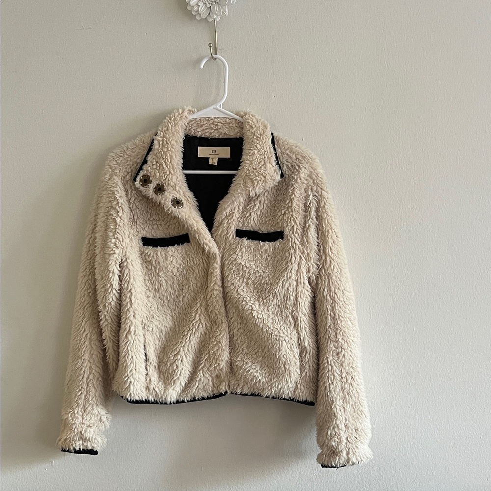 Elegant Cream Teddy Jacket with Black Accents
